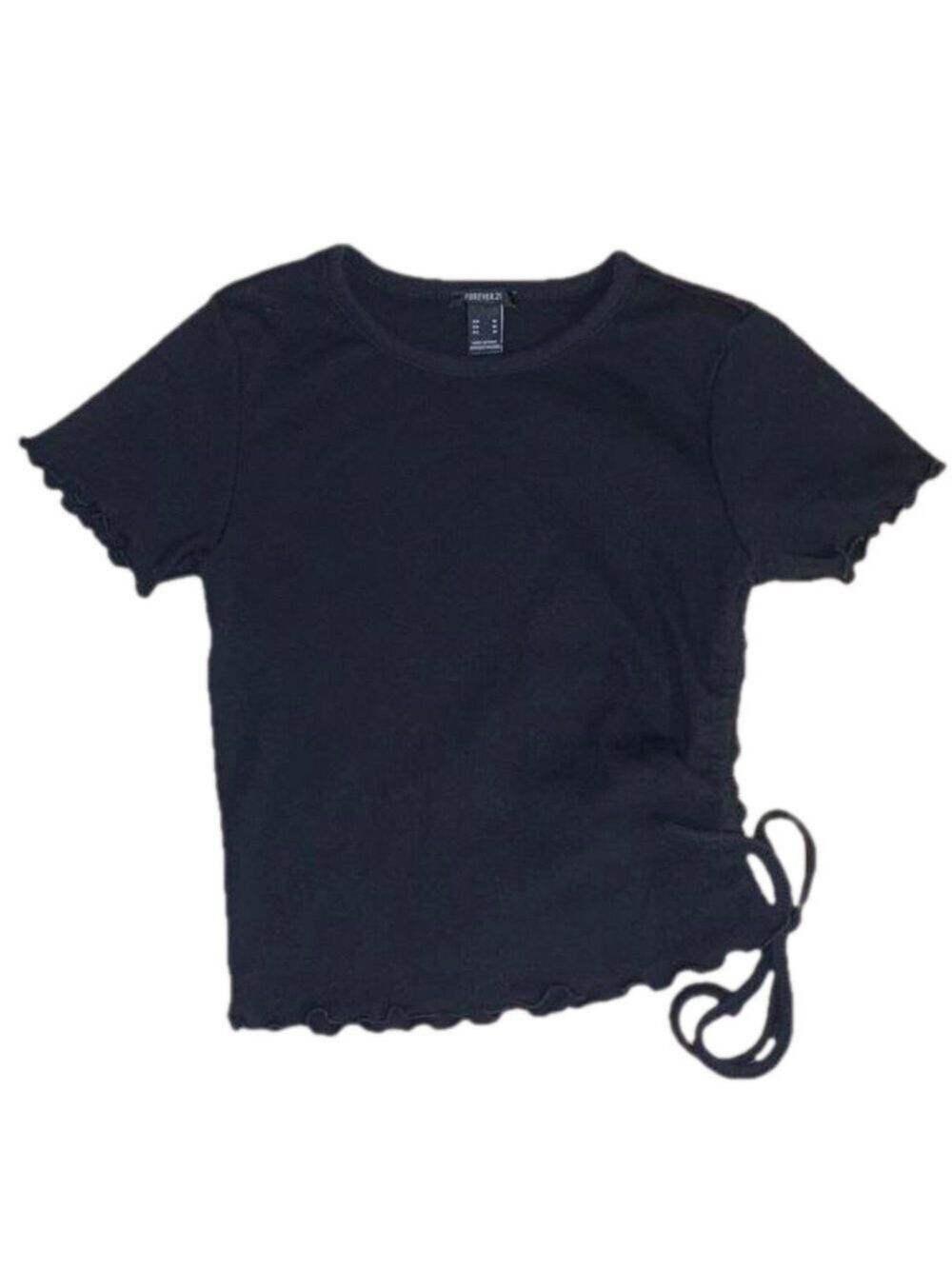 Forever 21 black cotton stretchy t-shirt with side tie medium youth top